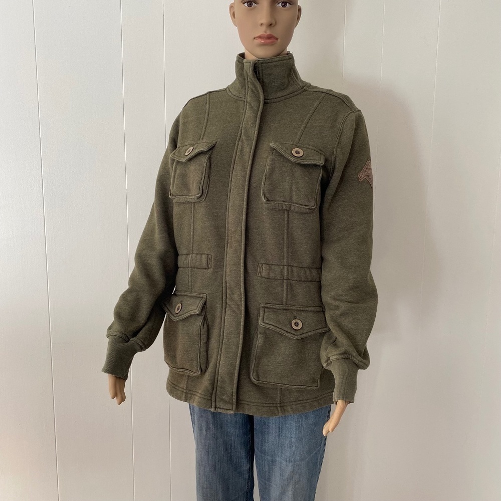 Beaver Canoe green full zip cotton blend jacket with drawstring waist size L